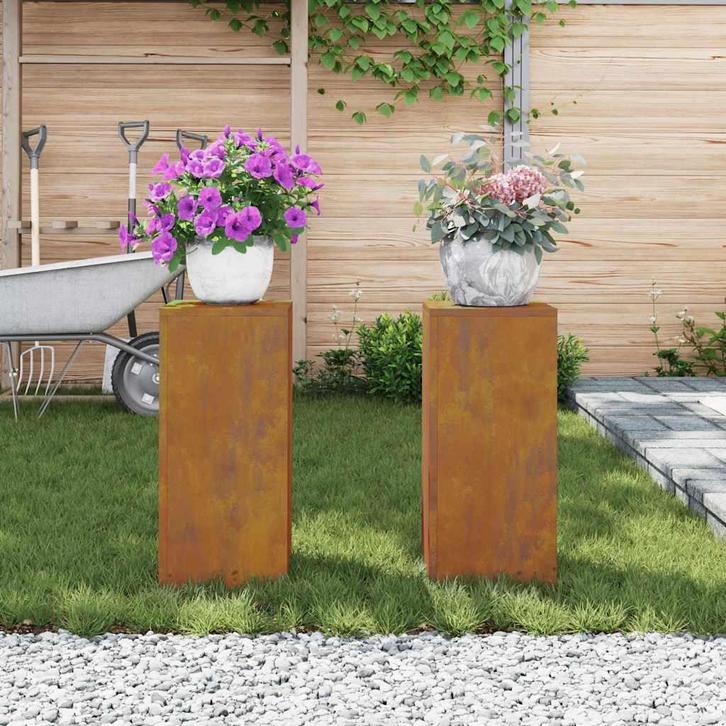 vidaXL Plantenstand 2 pcs Roestig 24 x 24 x 55 cm, Tuin en Terras, Bloembakken en Plantenbakken, Nieuw, Verzenden