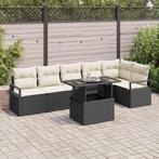 vidaXL Tuinbank Set met kussen 7 pcs Zwart Poly rattan, Tuin en Terras, Verzenden, Nieuw
