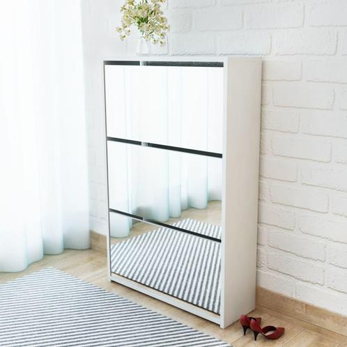 vidaXL Schoenenkast drielaags met spiegel 63x17x102,5 cm wit, Huis en Inrichting, Kasten | Schoenenkasten, Nieuw, Verzenden
