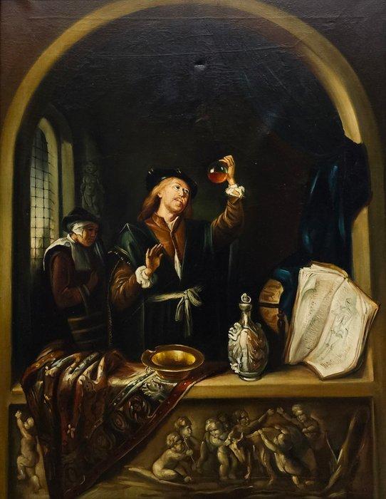 Flemish School (XX) - The Alchemist in his cabinet - NO, Antiquités & Art, Art | Peinture | Classique