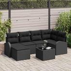 vidaXL Tuinbank Set met kussen 7 pcs Zwart Poly rattan, Verzenden, Nieuw