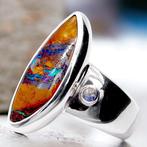 Australische Boulder Opal Ring - Hoogte: 27.5 mm - Breedte: