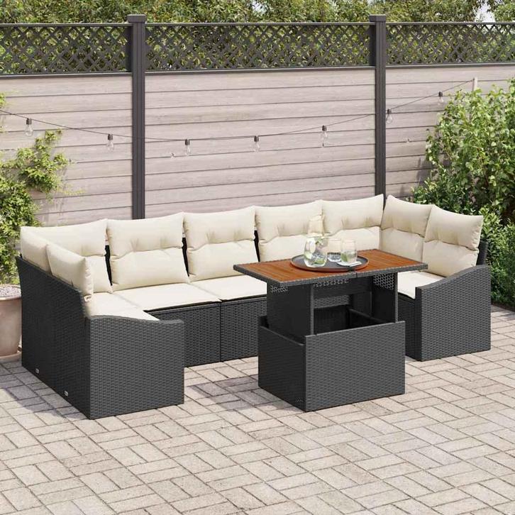 vidaXL Tuinbank Set met kussen met opslag 8 pcs Zwart en, Tuin en Terras, Tuinsets en Loungesets, Nieuw, Verzenden