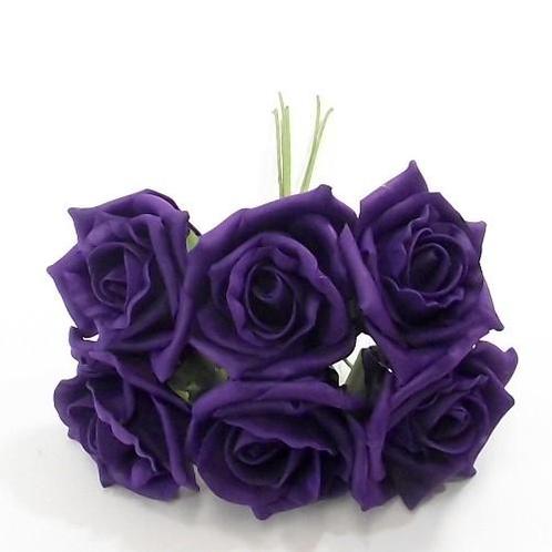 Foam roos princess kleurvast donkerpaars 6 cm. bundel, Maison & Meubles, Accessoires pour la Maison | Plantes & Fleurs artificielles