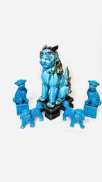 Vijf turquoise porseleinen Foo dogs - China - Twintigste, Antiek en Kunst