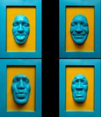 Gregos (1972) - Lot de 4 cadres-blue light moods on yellow, Antiek en Kunst