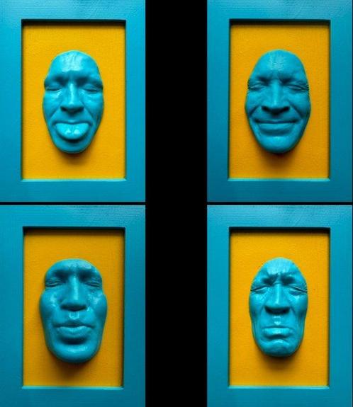 Gregos (1972) - Lot de 4 cadres-blue light moods on yellow, Antiek en Kunst, Kunst | Schilderijen | Modern