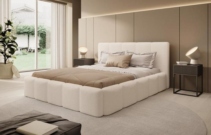 Meubella | Tweepersoonsbed 160x200 beige teddystof, Huis en Inrichting, Slaapkamer | Bedden, Nieuw, Verzenden