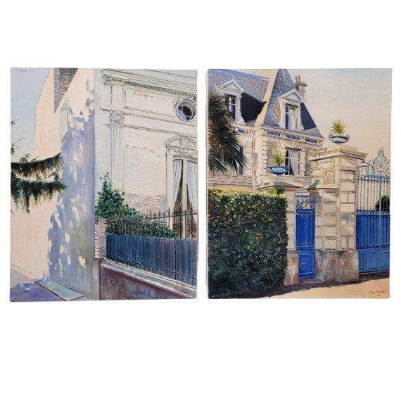 Jean Yves Herbin (XX) - Pareja de escenas urbanas (x2), Antiek en Kunst, Kunst | Schilderijen | Klassiek