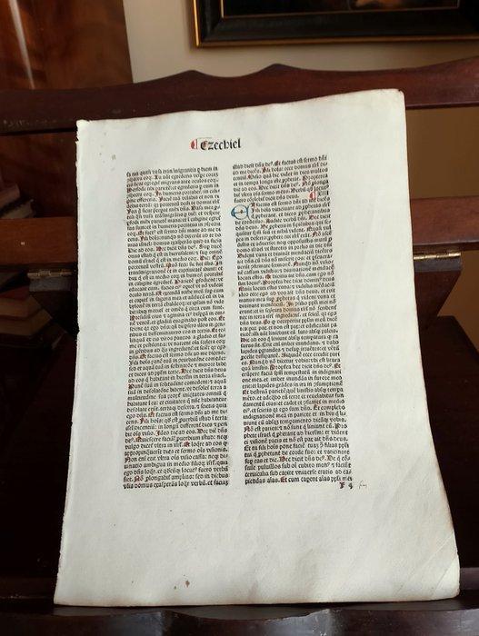 Nicolaus de Lyra - Sheet from Incunable Biblia latina (, Antiek en Kunst, Antiek | Boeken en Manuscripten
