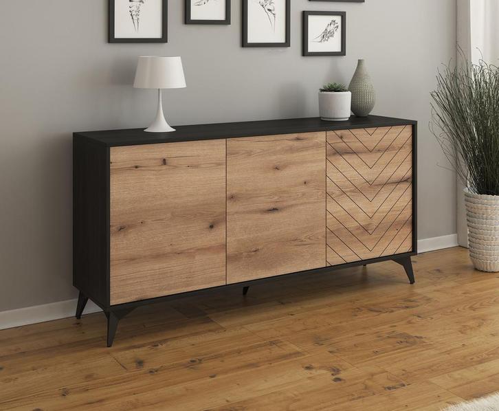 Dressoir eiken zwart 154x39x77 deuren, Huis en Inrichting, Kasten | Dressoirs, 25 tot 50 cm, Nieuw, 150 tot 200 cm, Verzenden