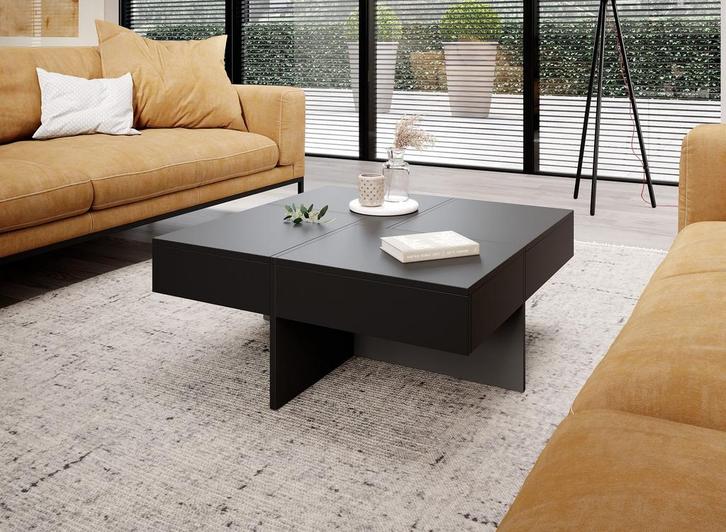 Meubella | Mat zwarte salontafel vierkant, Huis en Inrichting, Tafels | Salontafels, Nieuw, 50 tot 100 cm, Minder dan 50 cm, Verzenden