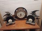 Klok en garnituur set - Art Deco marmeren travertin -