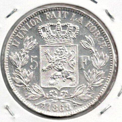 België. Leopold II. 5 Francs jaar 1868 Leopold 2 morin nr, Postzegels en Munten, Munten | Nederland