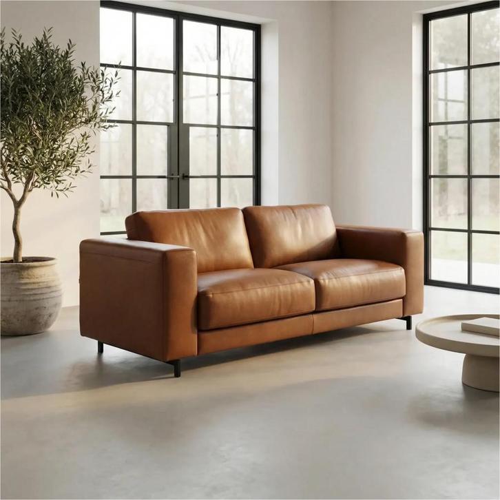 Leren bank Clear - 3 zits, Huis en Inrichting, Zetels | Zetels, 200 tot 250 cm, 75 tot 100 cm, Nieuw, Leer, Ophalen of Verzenden