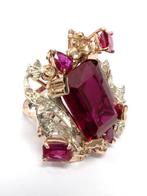 Zonder minimumprijs - Ring - 9 kt. Roségoud, Zilver Robijn -, Handtassen en Accessoires, Ringen, Nieuw