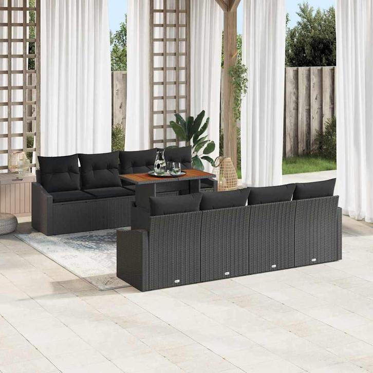 vidaXL Tuin Eettafel Set met kussen 9 pcs Zwart en Bruin, Tuin en Terras, Tuinsets en Loungesets, Nieuw, Verzenden