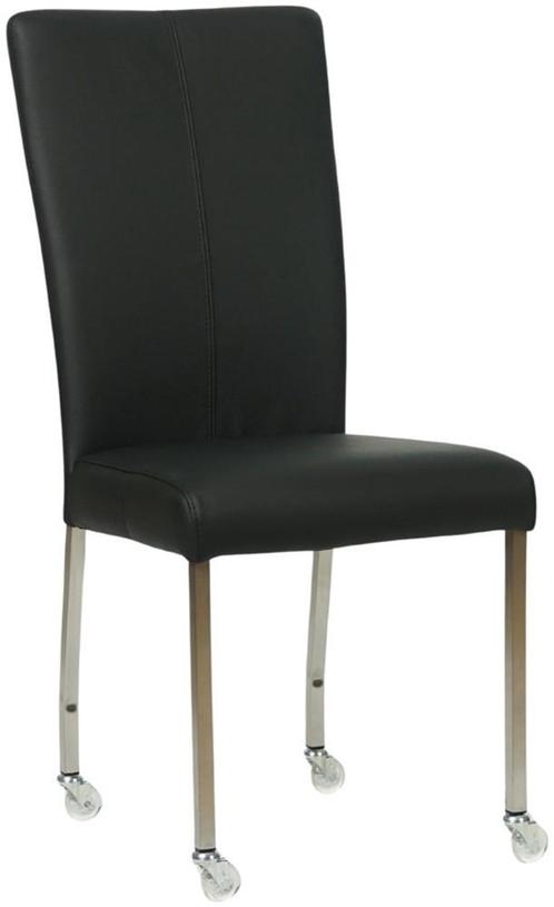 Zwarte leren moderne eetkamerstoel - poot vierkant inox met, Huis en Inrichting, Stoelen, Overige kleuren, Eén, Nieuw, Leer, Ophalen of Verzenden