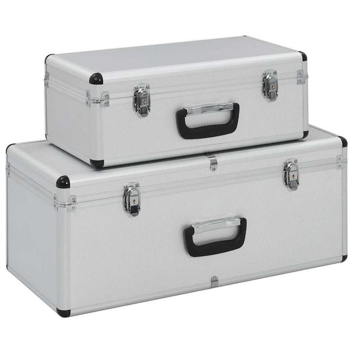 vidaXL Opbergkoffers 2 st aluminium zilverkleurig, Doe-het-zelf en Bouw, Gereedschapskisten, Nieuw, Verzenden