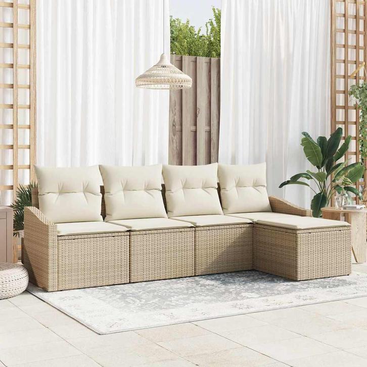 vidaXL Tuin Eettafel Set met kussen met opslag 5 pcs Beige, Tuin en Terras, Tuinsets en Loungesets, Nieuw, Verzenden