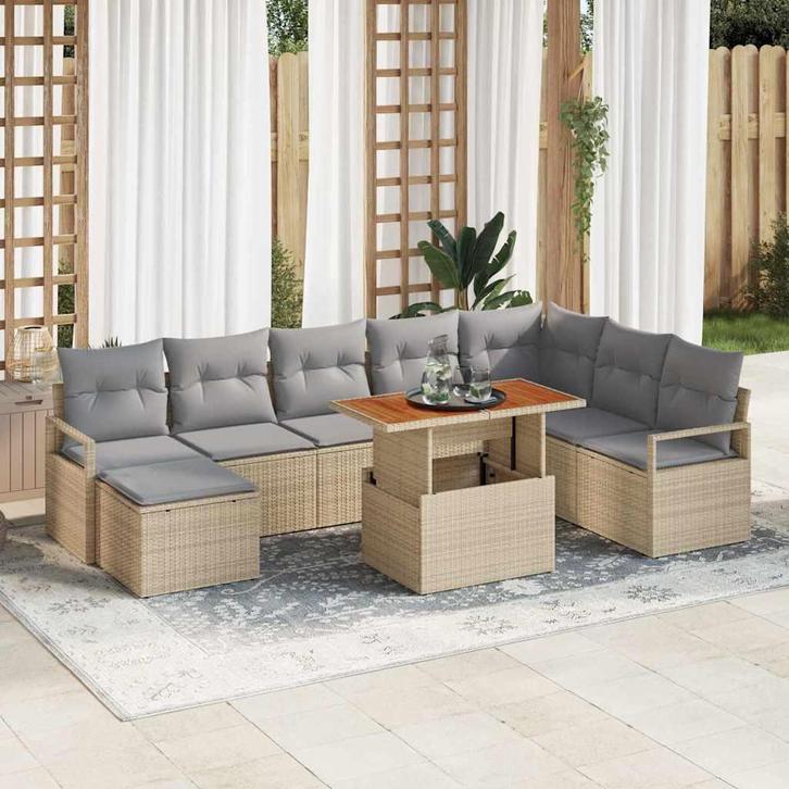 vidaXL Tuinbank Set met kussen 9 pcs Beige en Grijs, Tuin en Terras, Tuinsets en Loungesets, Nieuw, Verzenden