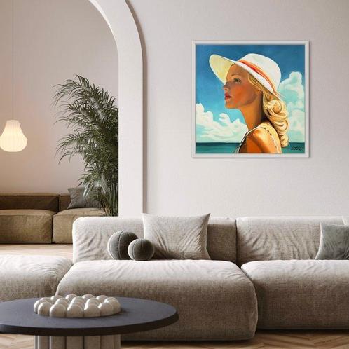L Anton - Femme au Chapeau Blanc, Antiek en Kunst, Kunst | Schilderijen | Modern