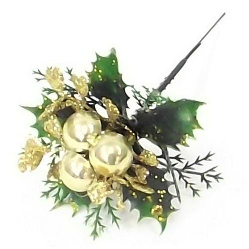 Kerstbijstekergouden balletjes, blad en hulst / doos96, Huis en Inrichting, Woonaccessoires | Kunstplanten en Kunstbloemen, Nieuw