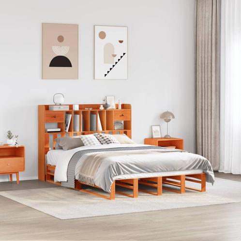 vidaXL Bed met boekenkast zonder matras grenenhout wasbruin, Huis en Inrichting, Slaapkamer | Bedden, Nieuw, Verzenden