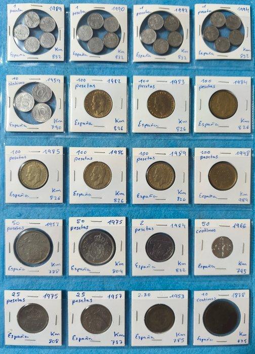 Spanje 90 munten, plus 14 oude biljetten uit de periode, Postzegels en Munten, Munten | Europa | Niet-Euromunten