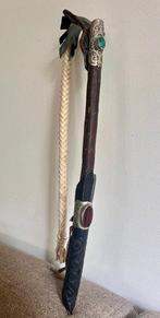 Wandelstok - Hout, Leder, Zilver, Edelsteen - Rijzweep, Antiek en Kunst