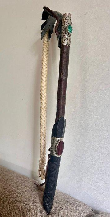 Wandelstok - Hout, Leder, Zilver, Edelsteen - Rijzweep, Antiek en Kunst, Curiosa en Brocante