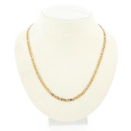 Bicolor gesloten figaro schakel ketting | 45 cm (witgoud), Handtassen en Accessoires, Kettingen, Overige kleuren, Gebruikt, Goud