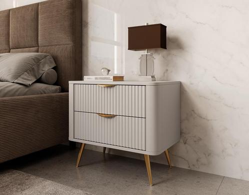 Meubella Nachtkastje beige 63 cm met 2 lades, Huis en Inrichting, Kasten | Overige, Nieuw, Verzenden