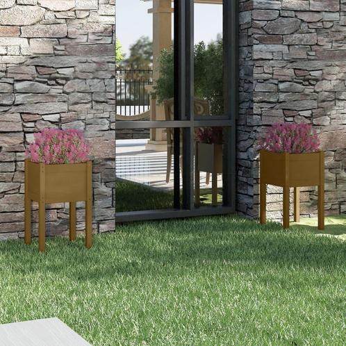 vidaXL Plantenbakken 2 st 40x40x70 cm massief grenenhout, Tuin en Terras, Bloempotten, Nieuw, Verzenden