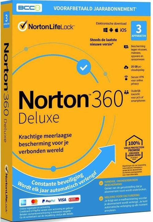 Norton antivirus 360 Deluxe 25GB - 1 jaarlicentie - 3 dev..., Informatique & Logiciels, Amplificateurs wifi, Envoi