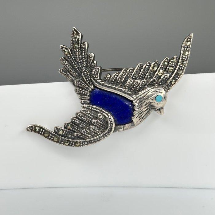 Zonder minimumprijs - Broche 925 zilver Lapis lazuli - Lapis, Handtassen en Accessoires, Antieke sieraden