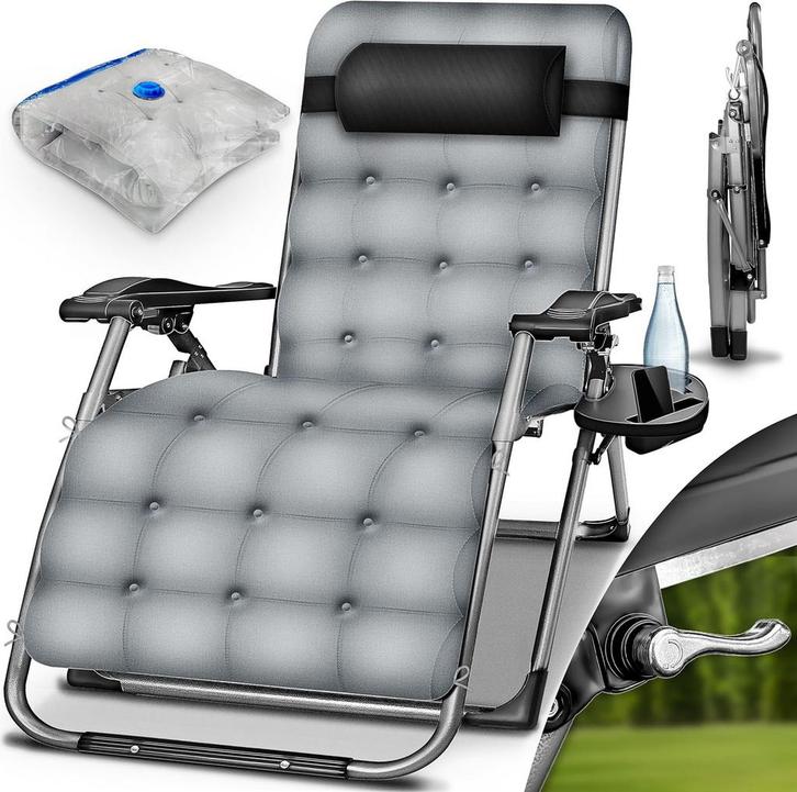 Tuinstoel - Ligstoel - Verstelbaar - Opvouwbaar - Grijs - Ti, Tuin en Terras, Ligbedden, Nieuw, Verzenden