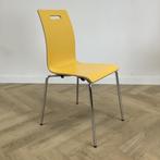 kantinestoel / stapelstoel, geel - chroom, Huis en Inrichting, Stoelen, Gebruikt, Eén