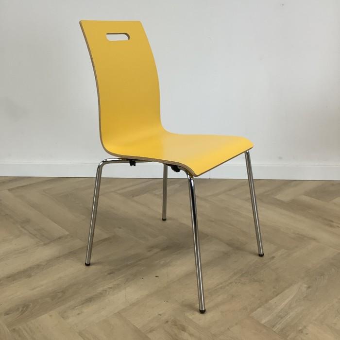 kantinestoel / stapelstoel, geel - chroom, Huis en Inrichting, Stoelen, Gebruikt, Eén