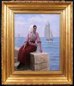 Charles Jean Auguste Escudier (1848-1923) - Woman by the sea, Antiek en Kunst, Kunst | Schilderijen | Klassiek