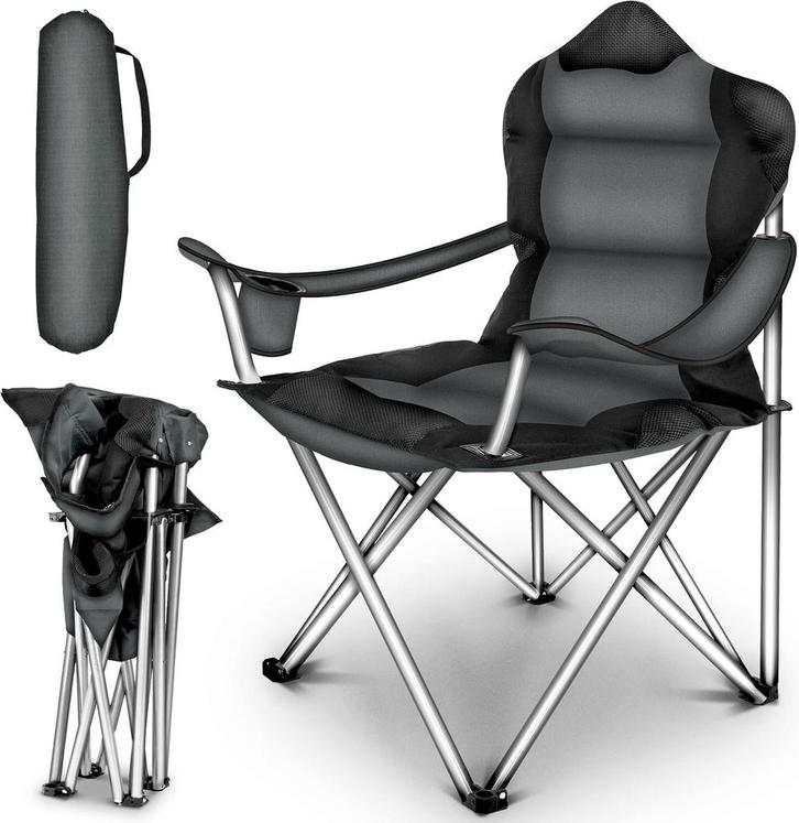 TRESKO® Campingstoel - Visstoel - Vouwstoel - Grijs, Tuin en Terras, Overige Tuin en Terras, Verzenden