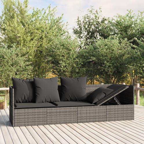 vidaXL Loungebed met kussens poly rattan grijs, Tuin en Terras, Ligbedden, Nieuw, Verzenden