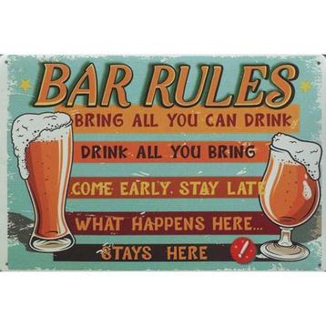 Wandbord reclamebord schild Bar Rules bord, Verzamelen, Verzenden, Huis en Inrichting