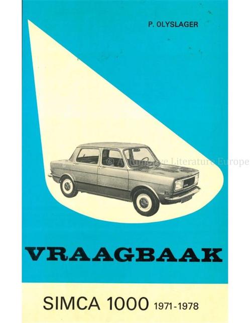 1971-1978 SIMCA 1000 VRAAGBAAK NEDERLANDS, Autos : Divers, Modes d'emploi & Notices d'utilisation