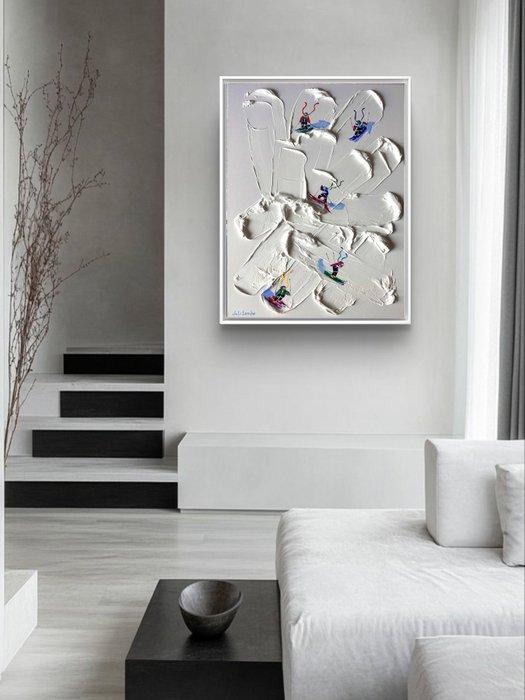 Juli Lampe - Cross-country skiing on the summit of Mont, Antiek en Kunst, Kunst | Schilderijen | Modern