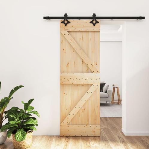 vidaXL Schuifdeur met beslag 70x210 cm massief grenenhout, Doe-het-zelf en Bouw, Deuren en Vliegenramen, Nieuw, Verzenden
