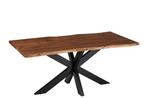 Acaciahouten tafel met zwart metalen onderstel, Ophalen, Nieuw, 50 tot 100 cm, Vijf personen of meer