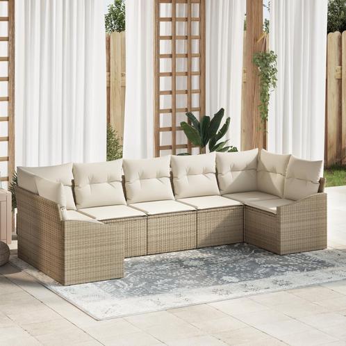 vidaXL 7-delige tuinsofa set met kussens in beige poly riet, Tuin en Terras, Tuinsets en Loungesets, Nieuw, Verzenden