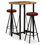 vidaXL Barset massief gerecycled hout en echt leer 3-delig, Huis en Inrichting, Complete eetkamers, Verzenden, Nieuw