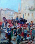 Italiaanse school (XX) - Piazza di Roma con botticella, Antiek en Kunst, Kunst | Schilderijen | Klassiek